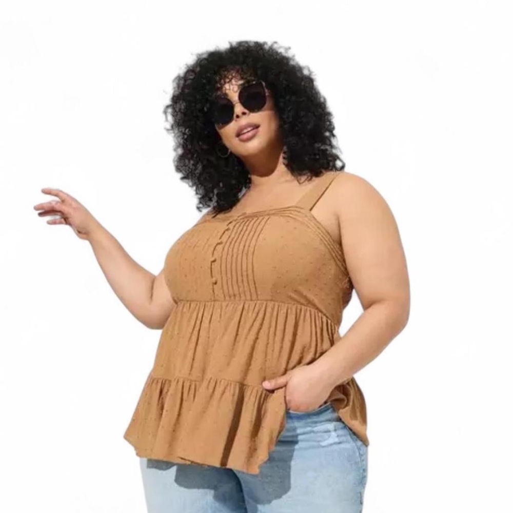 Torrid Tan Swiss Dot Tiered Pin Tuck Tank Top‎ Plus Size 4X Flowy Babydoll